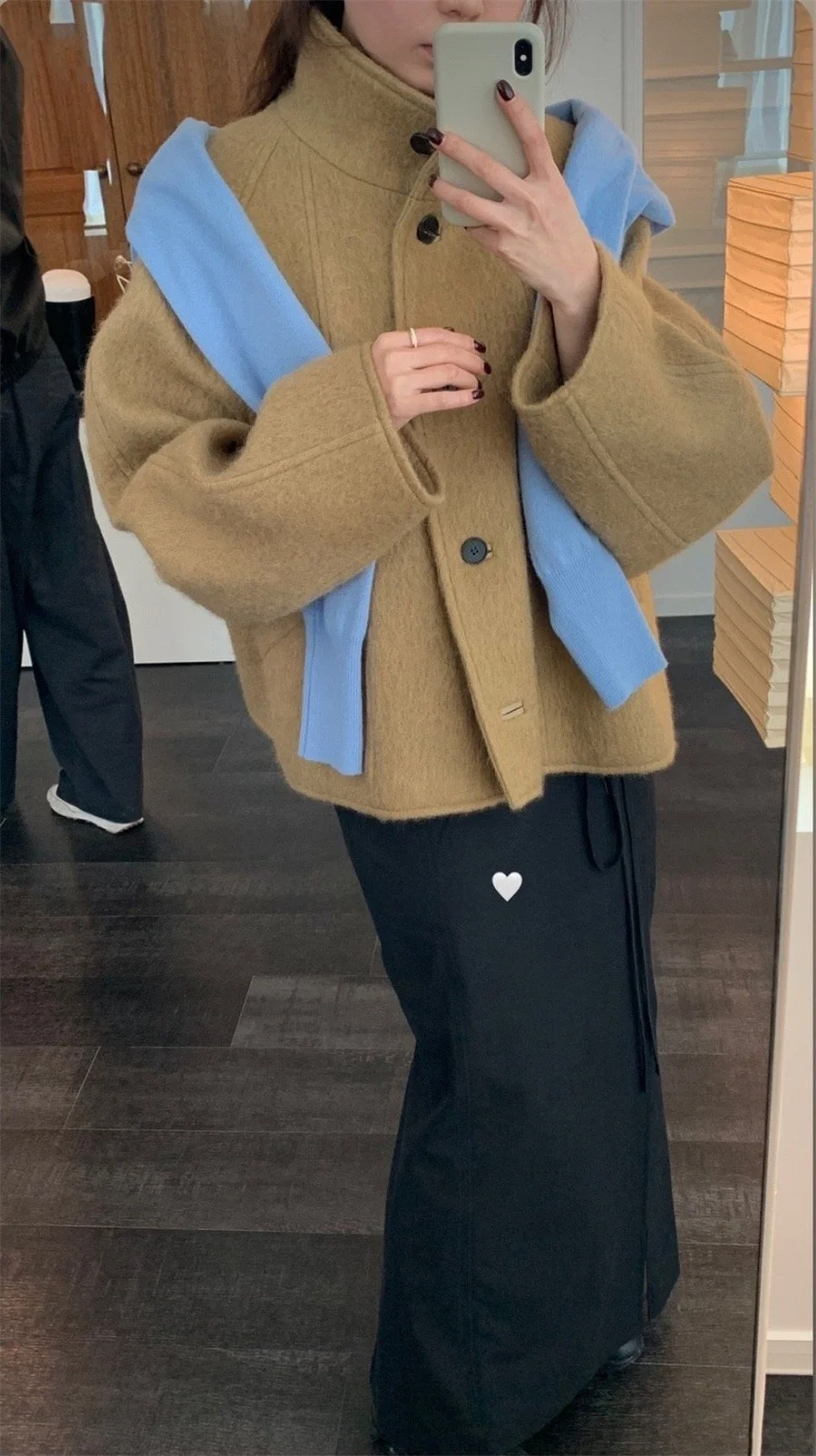 

PREON Autumn Winter Wool Blend ort Coat Stand Collar Commute Sle Women's Faionable Jaet Straight Cut Long Sve