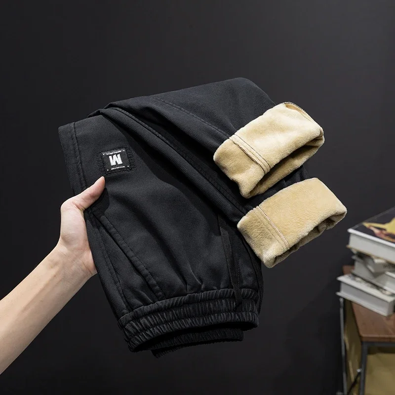 

Брендовые мужские флисовые повседневные брюки, новые зимние лиоцелловые классические удобные прямые мужские мешковатые спортивные штаны с эластичной резинкой на талии