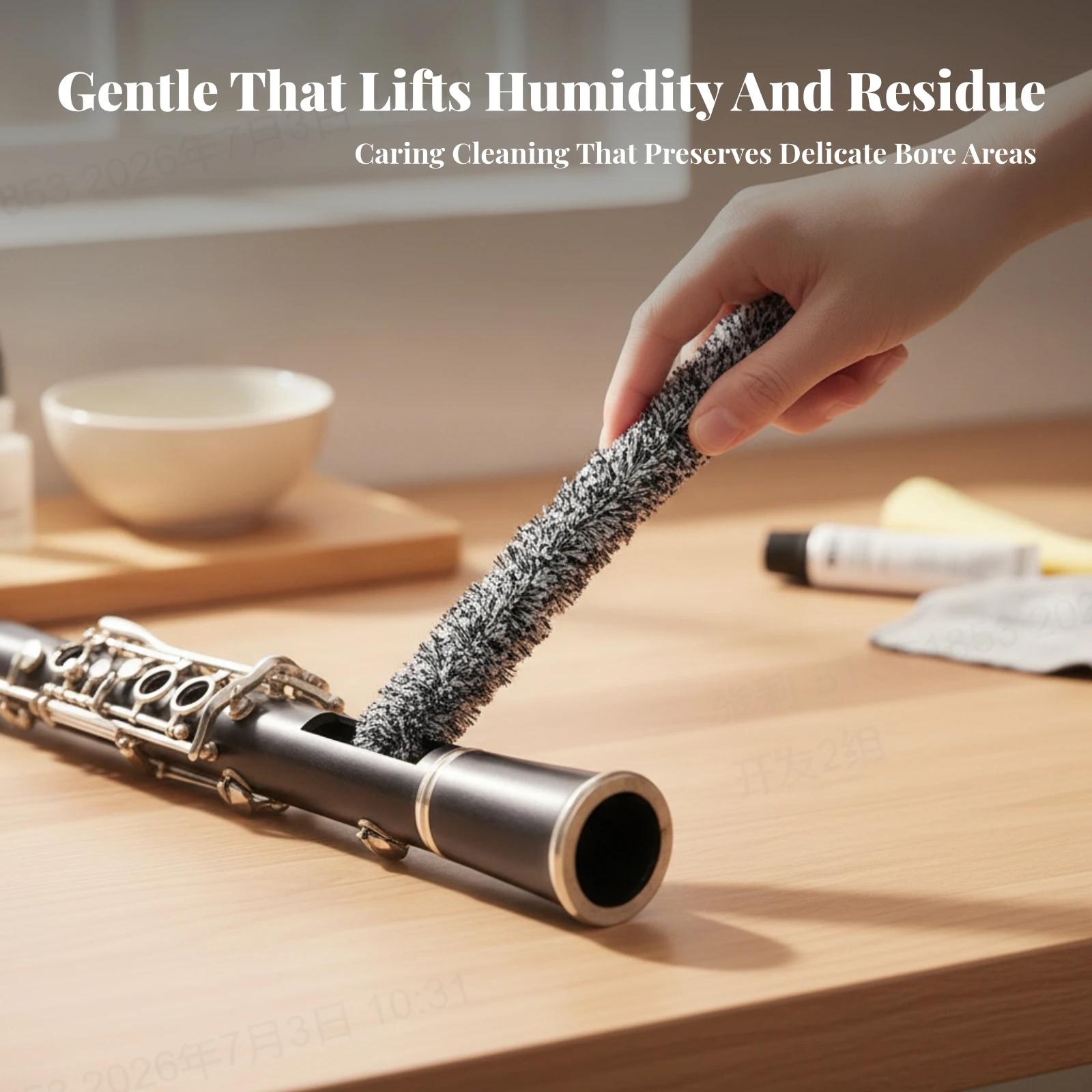 2 Pieces Clarinet Bore Brush Gentle Clarinet Brush with Looped Tip Absorbent Flexible for Clarinetists, Rehearsal Rooms
