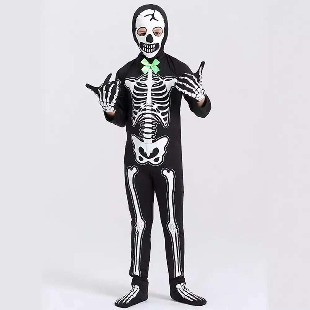 Children's loween Skeleton Costume Luminescent Skeleton Performance Par Outfit Cosplay Dr up Clothes Stage Costume