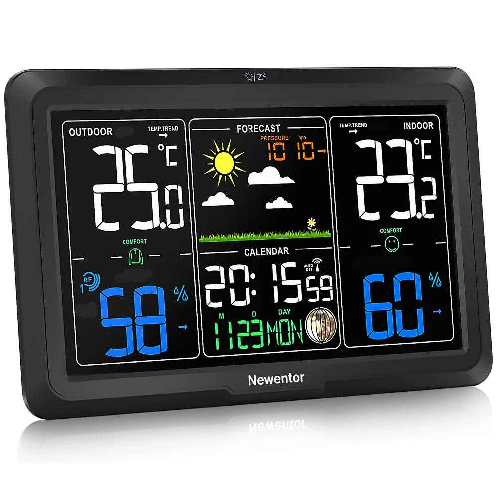 Newentor  Weather Station Wireless Alarm Clock Adjustable Backlight Remote Indoor Outdoor Thermometer Humity Pressure Sensor