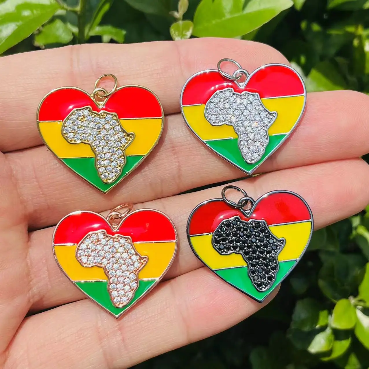 5Pcs/lot Enamel Pave Charms Africa Heart Juneteenth Black History Month for Jewelry Making