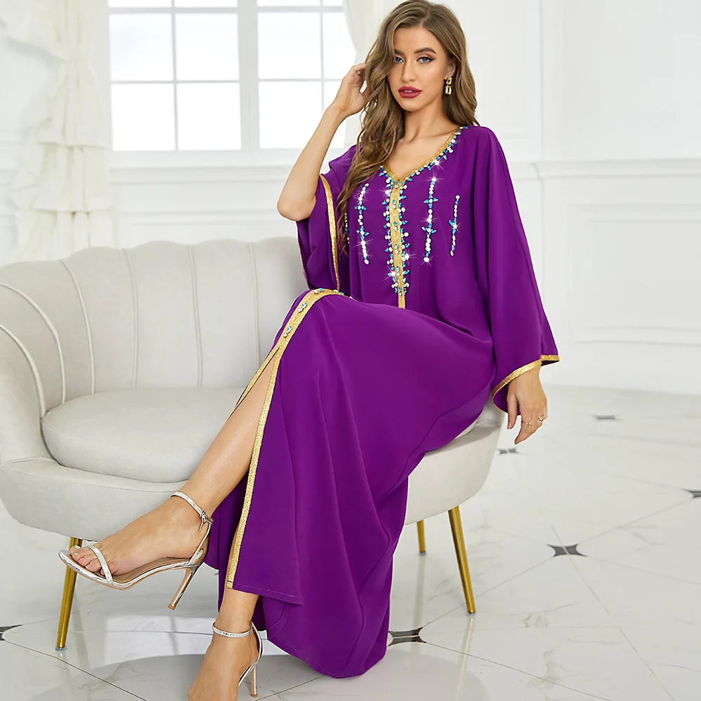 Eid Mubarak Ramadan Women Abaya Diamonds Maxi Dress Moroccan Kaftan Turkey Arabic Dubai Evening Party Vestidos Caftan Jalabiya