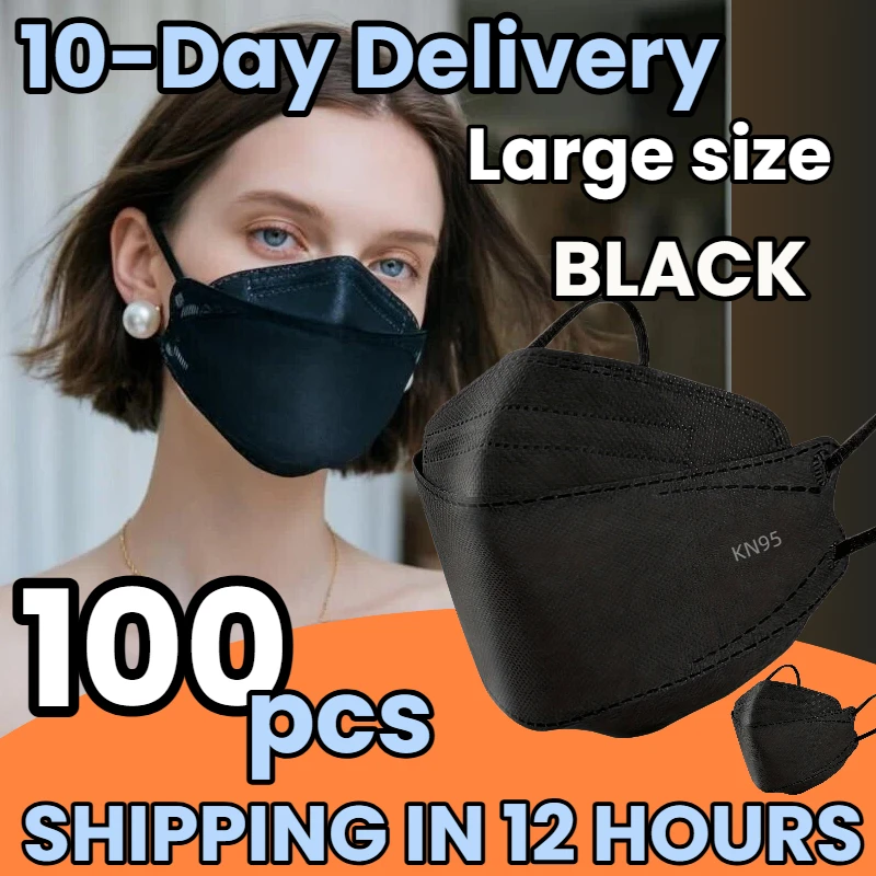

Delivery in 10 Days! 100Pcs/3D Leaf-Shaped 3D Black Disposable 4-Layer Masks, Curved Design That Fits the Facial Contours, with Thickened Elastic Ear Loops and Nose Bridge Clip, Affordable for Bulk Purchase, Suitable for Travel, Outdoor Activities, Daily 