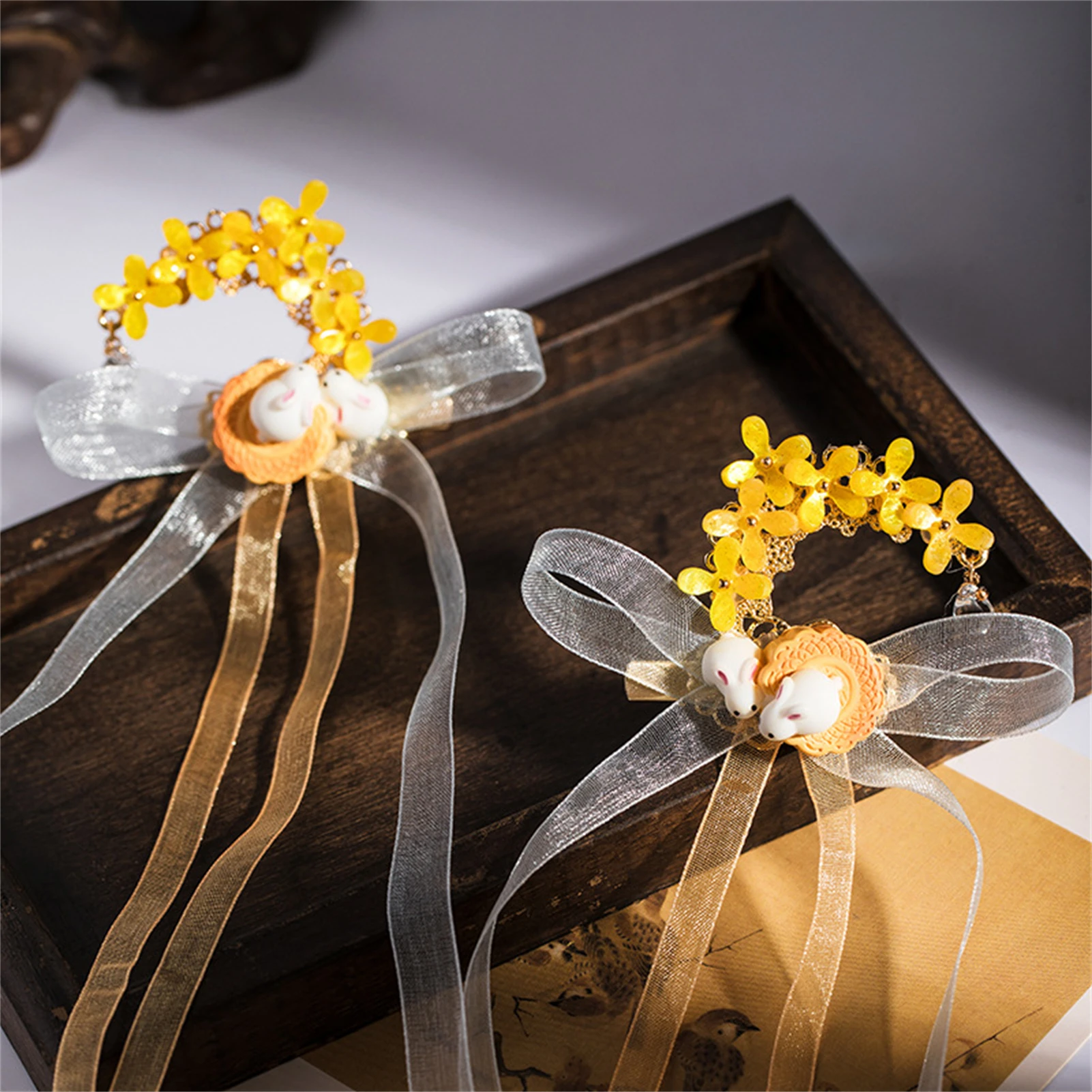 Chinese Hair Clip Rabbit Mooncake Shaped Hairpin For Girls Cute Tassel Tiaras Vintage Hanfu Party Hair Jewelry Retro Barrettes