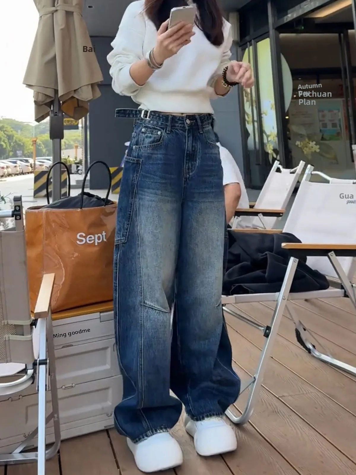 plus Size Fleece Lined Thickened Knife  Denim Pants High Waist Loose Wide Leg Jeans for Women Autumn Winter Straight Leg ...