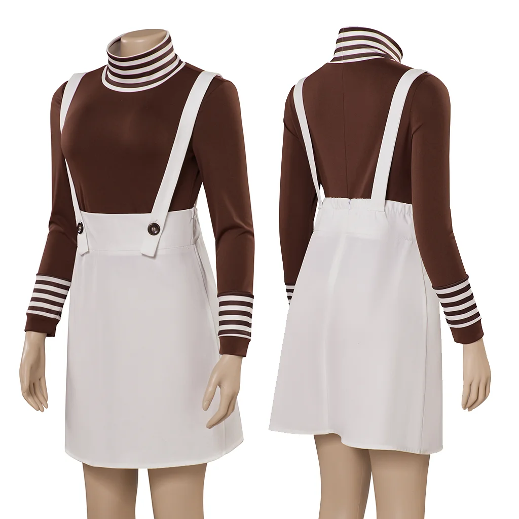 Movie Oompa Loompas Costumes Khaki Top With White Suspender Skirt Suit Autumn Wear Casual Wear Adult Women's Clothing