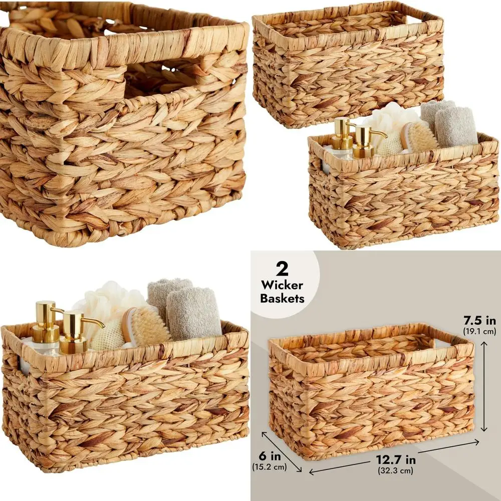 

Набор из 2 прямоугольных плетеных корзин ручной работы, 12,7x7,5x6 дюймов, идеально подходит для полок для хранения