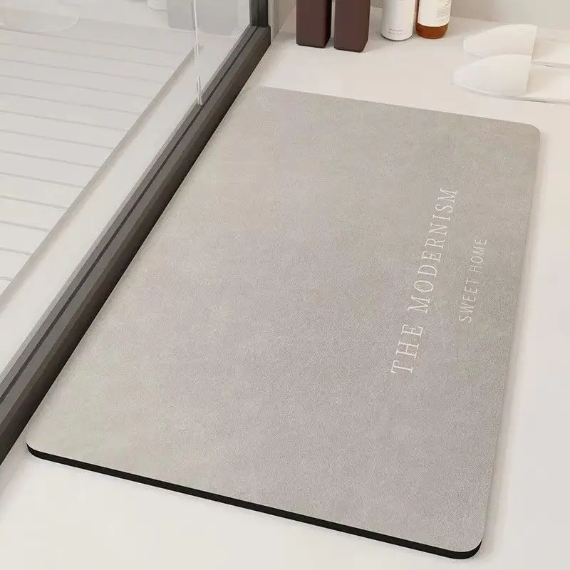 VIKAMA Minimalist Diatomite Bath Mat Quick Dry Non Slip Grey Shower Rug Simple Text Absorbent Entry Bedroom Doormat Home Decor