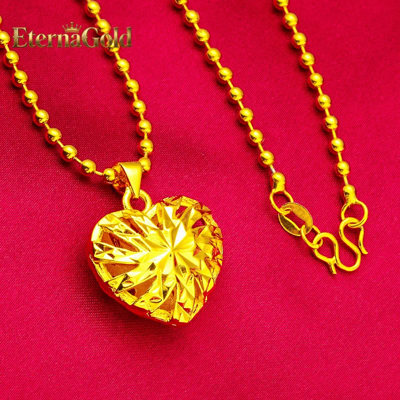 

EternaGold Love Necklace for Women, 24K Gold, AU999 | Antique heart carvings with distressed finish, vintage charm for classic
