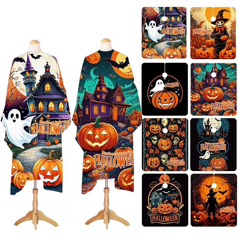 Professional Barber Cape Haircut Apron Holloween Pumpkin Ghost Hairdresser Gown Cloth Hair Cutting Cape Salon Styling Tools Gift