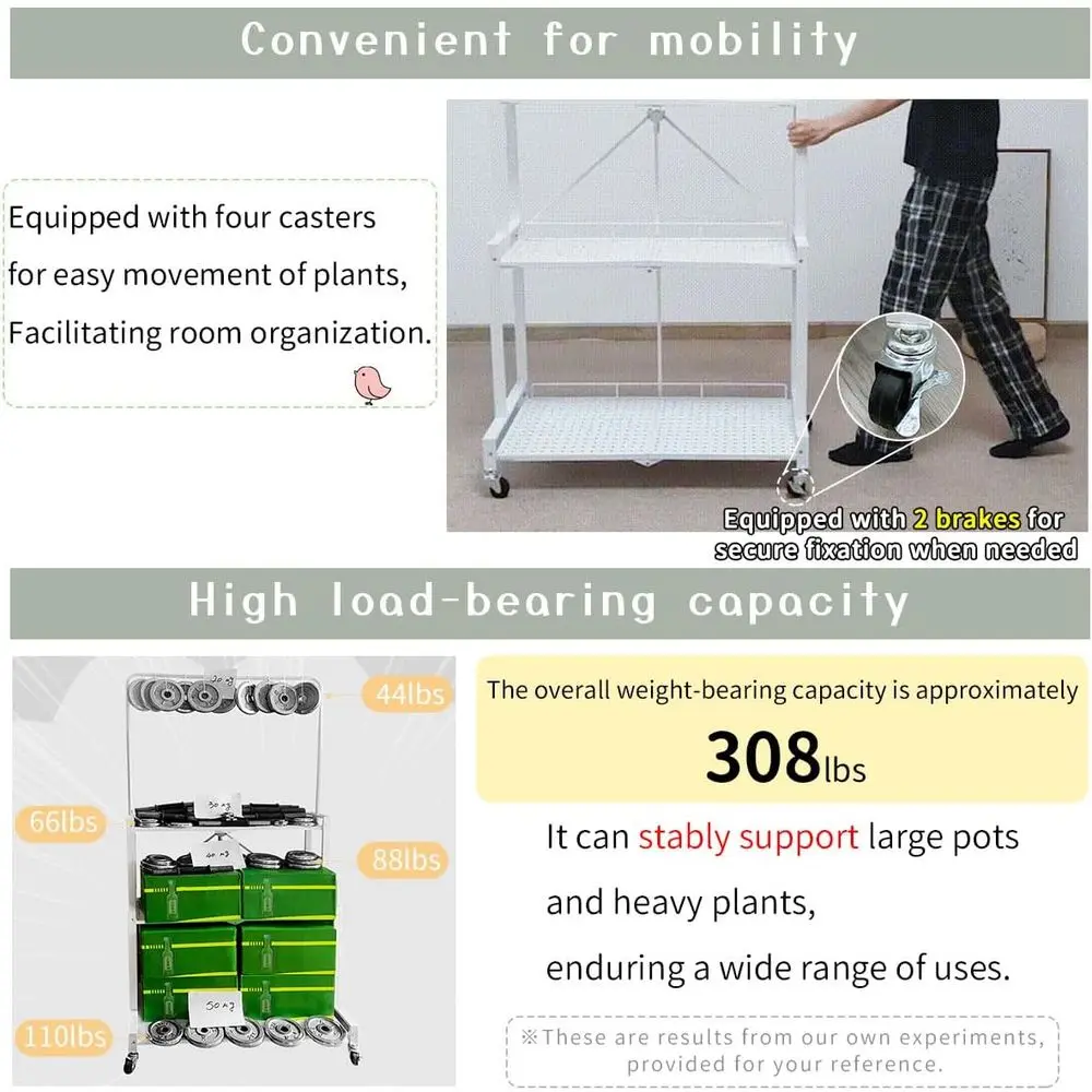 4-Tier Foldable Plant Stand with Wheels, Indoor/Outdoor Use, Easy Pot Placement, Sturdy and Fall-Proof for Storage and Flowers (
