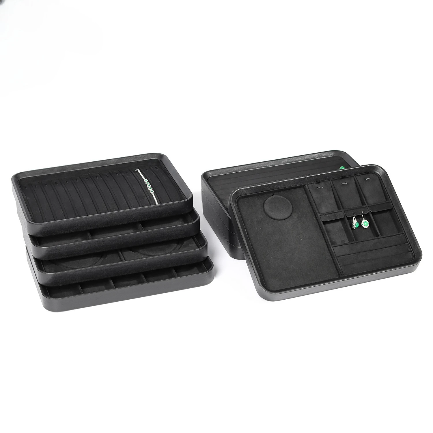 

Black Oil Wax Leather Rounded Corner Jewelry Display Plate Ring Look Tray Necklace Set Jewelry Storage Display Prop Plate