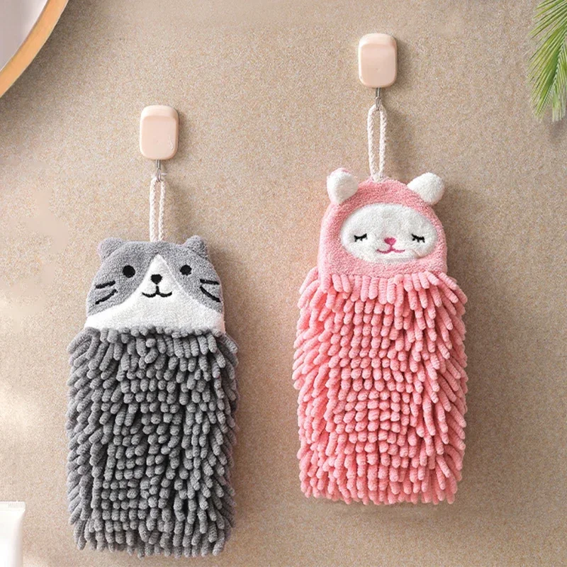 Home Chenille Hand Towel Cute Cartoon Soft Touch Fast Drying hand ball Super Absorbent Quick Dry Microfiber Gadget with Lanyard