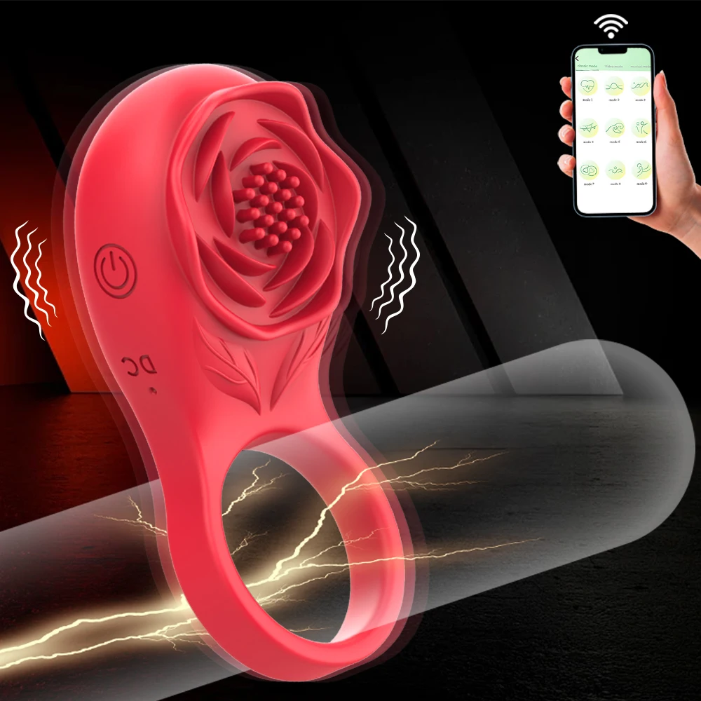 Clitoral Stimulator Vibrator Massager Sex Toy Vibrating Ring Rose Cock Ring with APP Controlled Bluetooth Wireless Penis Ring view 2