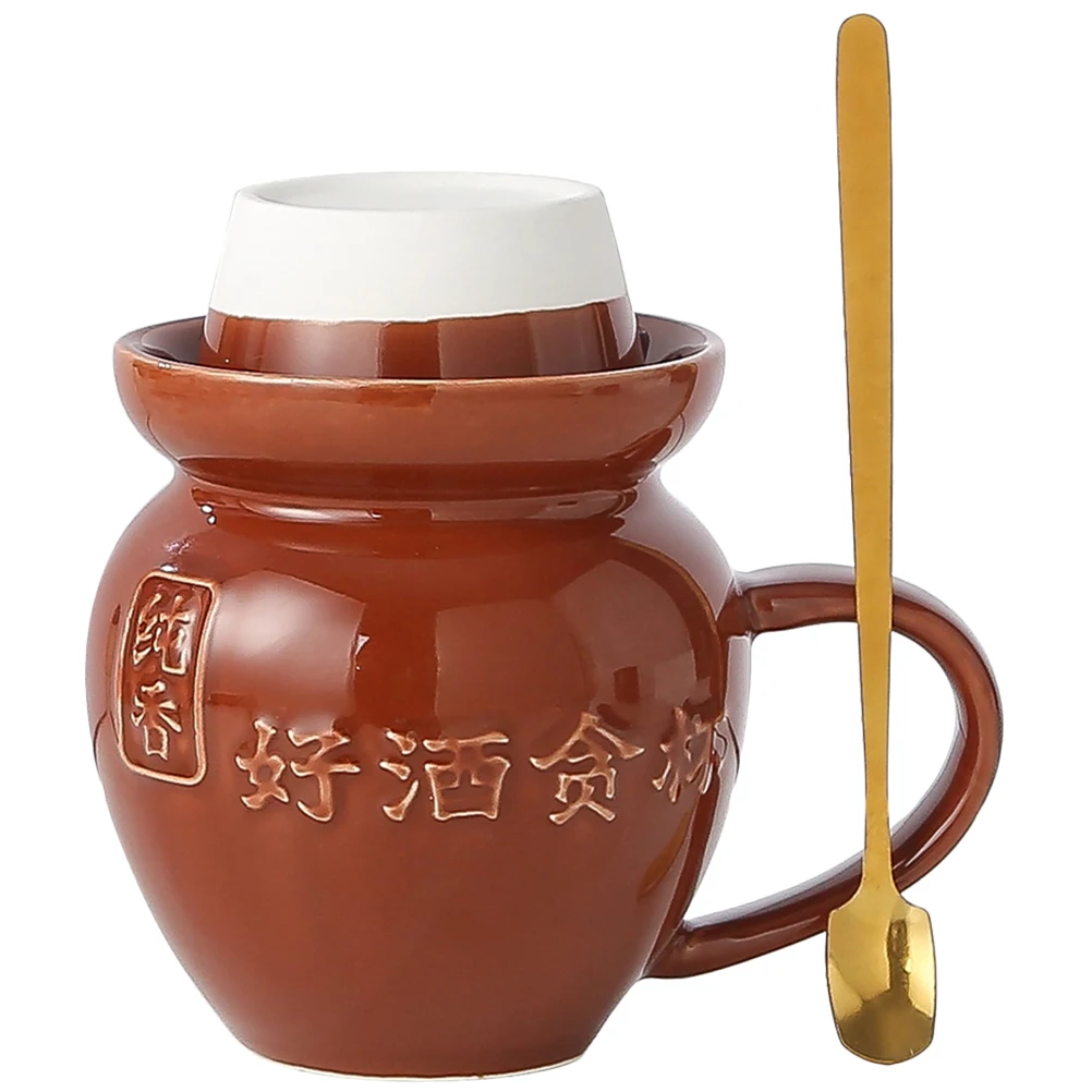 

1Set Vintage Pickle Jar Ceramic Coffee Mug Office Water Cup with Lid Spoon Creative Home Tea Milk Juice Cup Gift