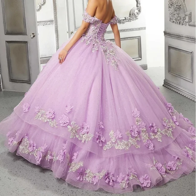 

AA-05L Custom Made Lilac Quinceanera Dresses Lace Applique Bandage Puffy Skirt Women Prom Birthday Party Dress Sweet 15 16 Girl
