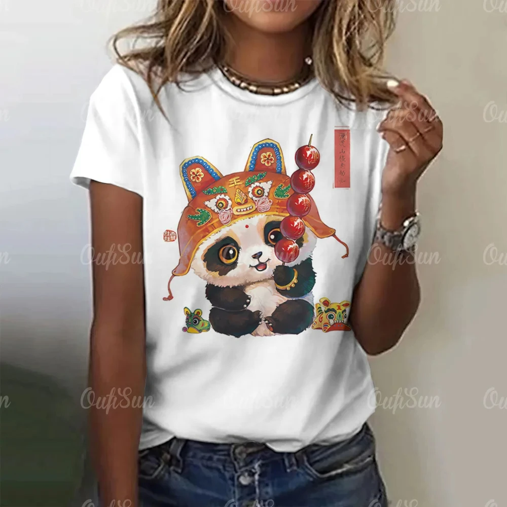 Girl Clothes Chinese Style 3D Panda Graphic T Shirts Short Sleeve Teen Girl Clothes Boys Summer Fashion Crew Neck Child T-Shirt