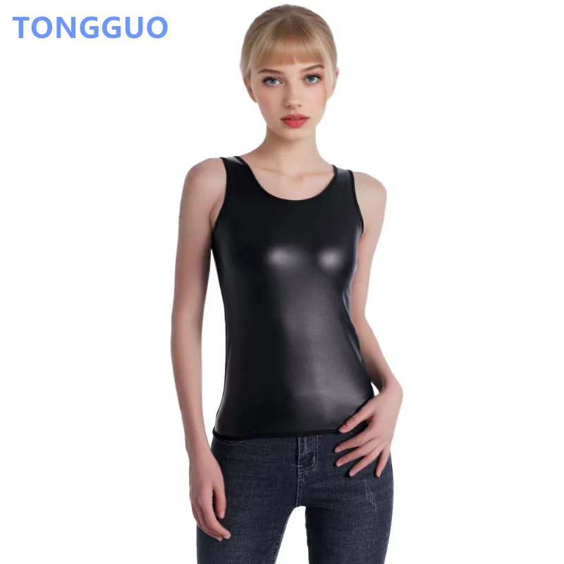 Cool girl New style O Neck Body Shaper Leather Sleeveless Vest Tank Top Waist Trainer Corset Slim Shirt Fashion Shapewear tops
