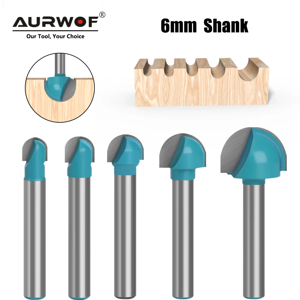AURWOF 1pc 6mm Shank Round Nose Core Box Router Bit,Carbide Tipped Woodworking Grooving Cutter For Router Table & CNC,6x6/8/18mm