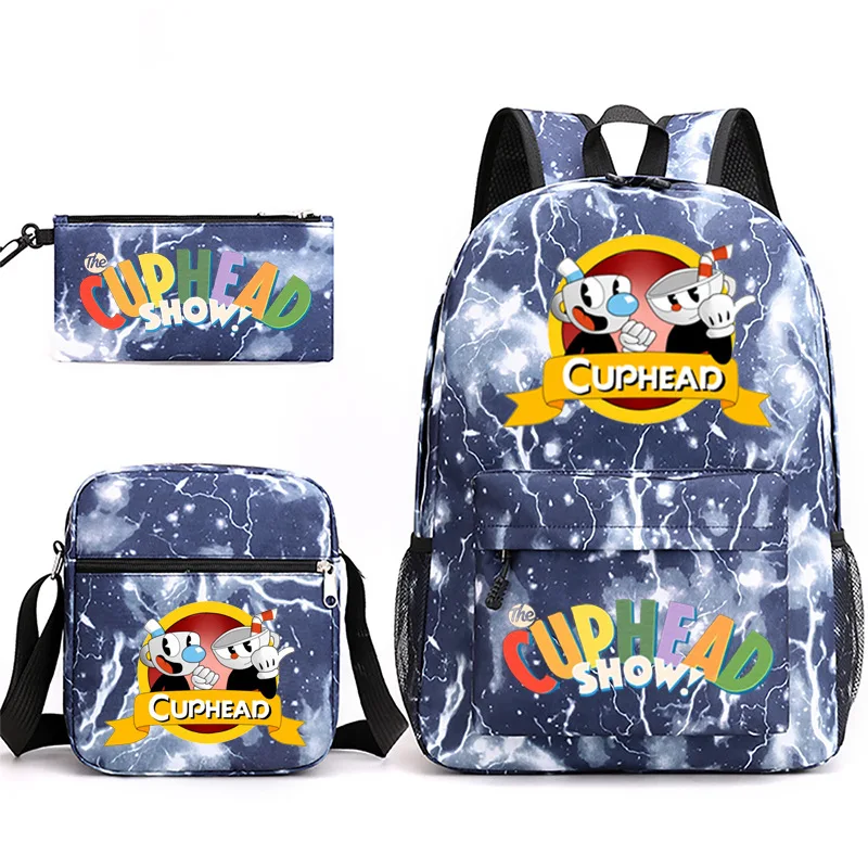 Hip Hop Youthful New Game Cuphead Show Print 3pcs/Set Student Travel bags Laptop Daypack Backpack Shoulder Bag Pencil Case