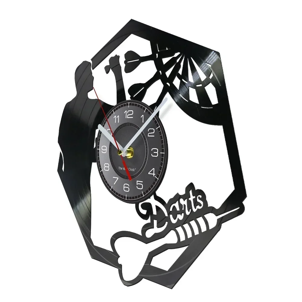 Darts Wall Art Man Cave Game Room Decoration Modern Wall Clock Dart Board Pub Bar Darts Game Night Club Vinyl Record Wall Clock