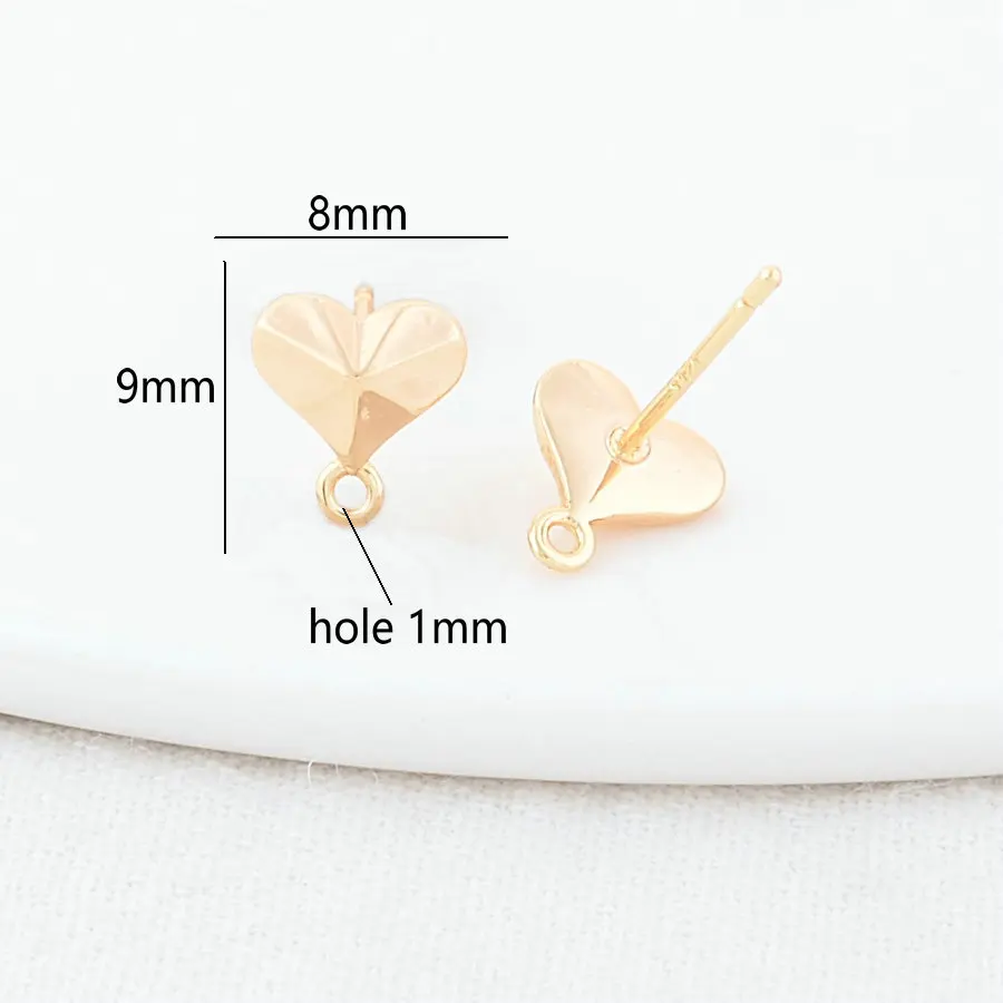 8*9MM 14K Gold Color Brass Heart Shape Stud Earrings Pins Earrings Jewelry Making Supplies Findings  Diy Accessories