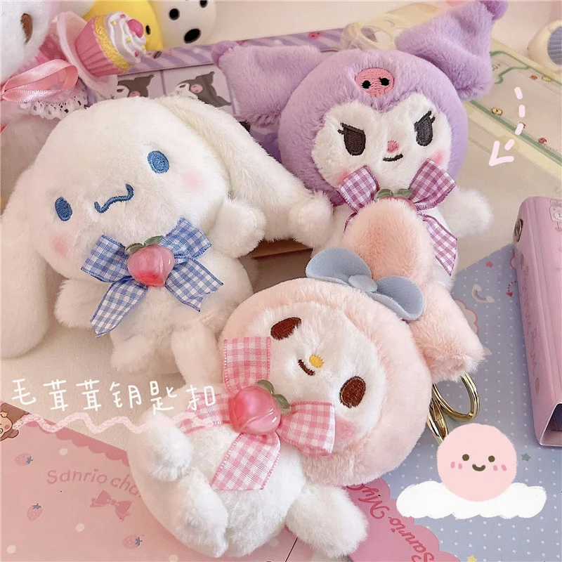 Kawaii Sanrio Mymelody Kuromi Cinnamoroll Plush Doll Key Chain Pendant Schoolbag Decoration Girls Christmas Gift Home Furnishing