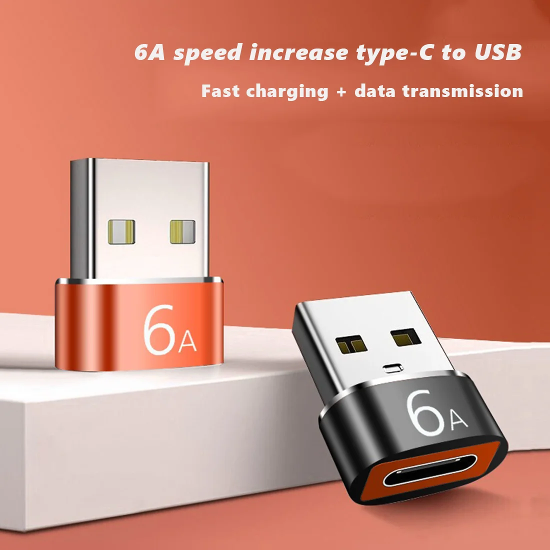 Adaptador OTG laranja para MacBook, Tipo C para USB 3.0, USB-C Conversor Feminino para USB Masculino, Samsung, Xiaomi, Huawei, 6A, 1Pc