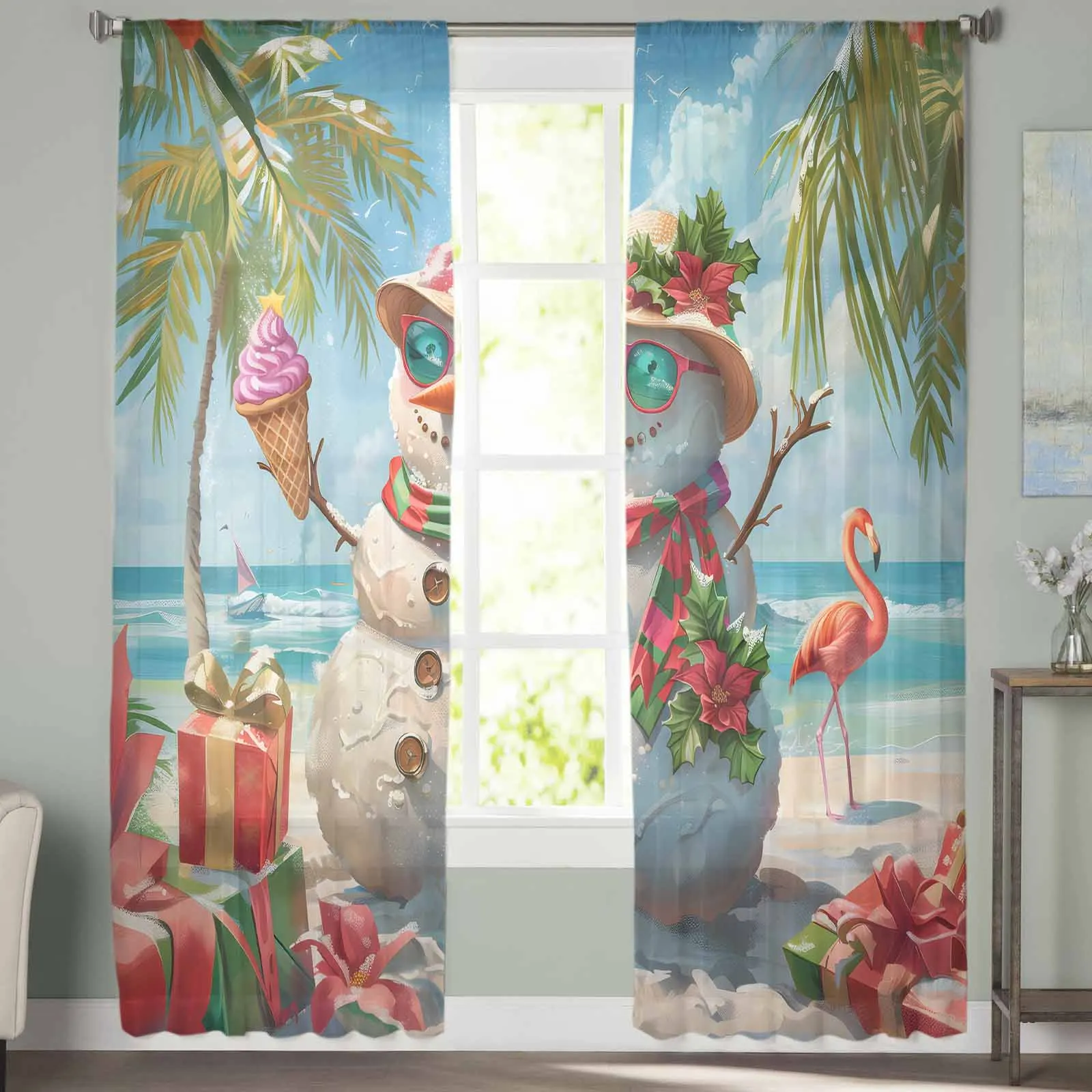 Kerstsneeuwman Flamingo Bloem Ijs Gordijnen Decoraties Voor Thuis Raam Tule Gordijnen Voor Woonkamer Slaapkamer