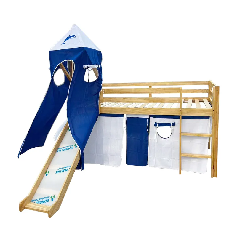Modern Hotel Children's Mezzanine Bed Single Child Montessori Loft Wooden Bunk Bed Children Beds with Slide