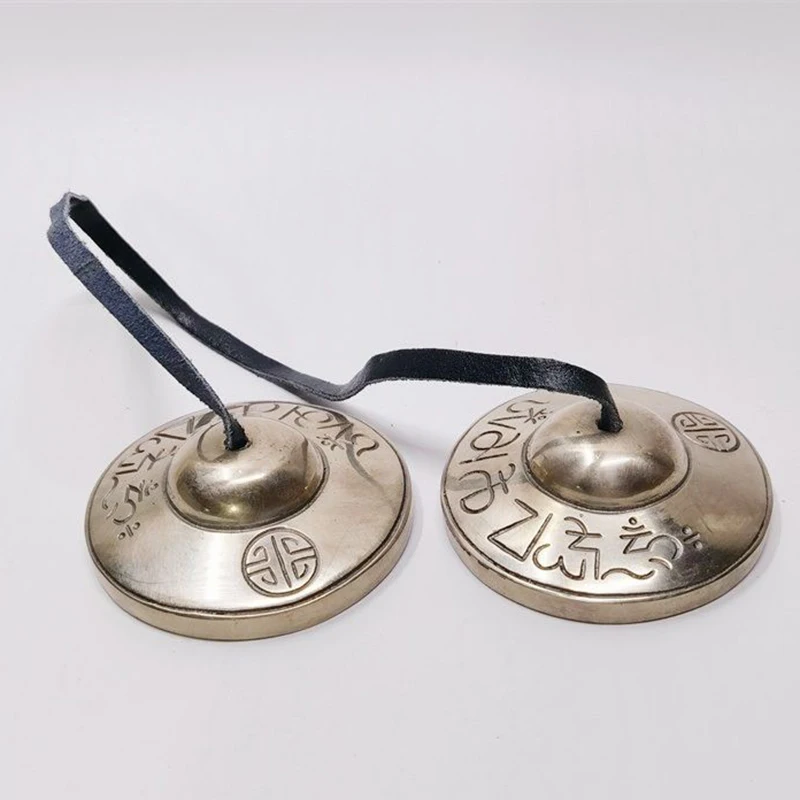 Nepal Tinkle Bell White Copper Cymbal Tibetan Bells with Bag Retro Buddhist Meditation Bell Sound Healing Instrument Collection