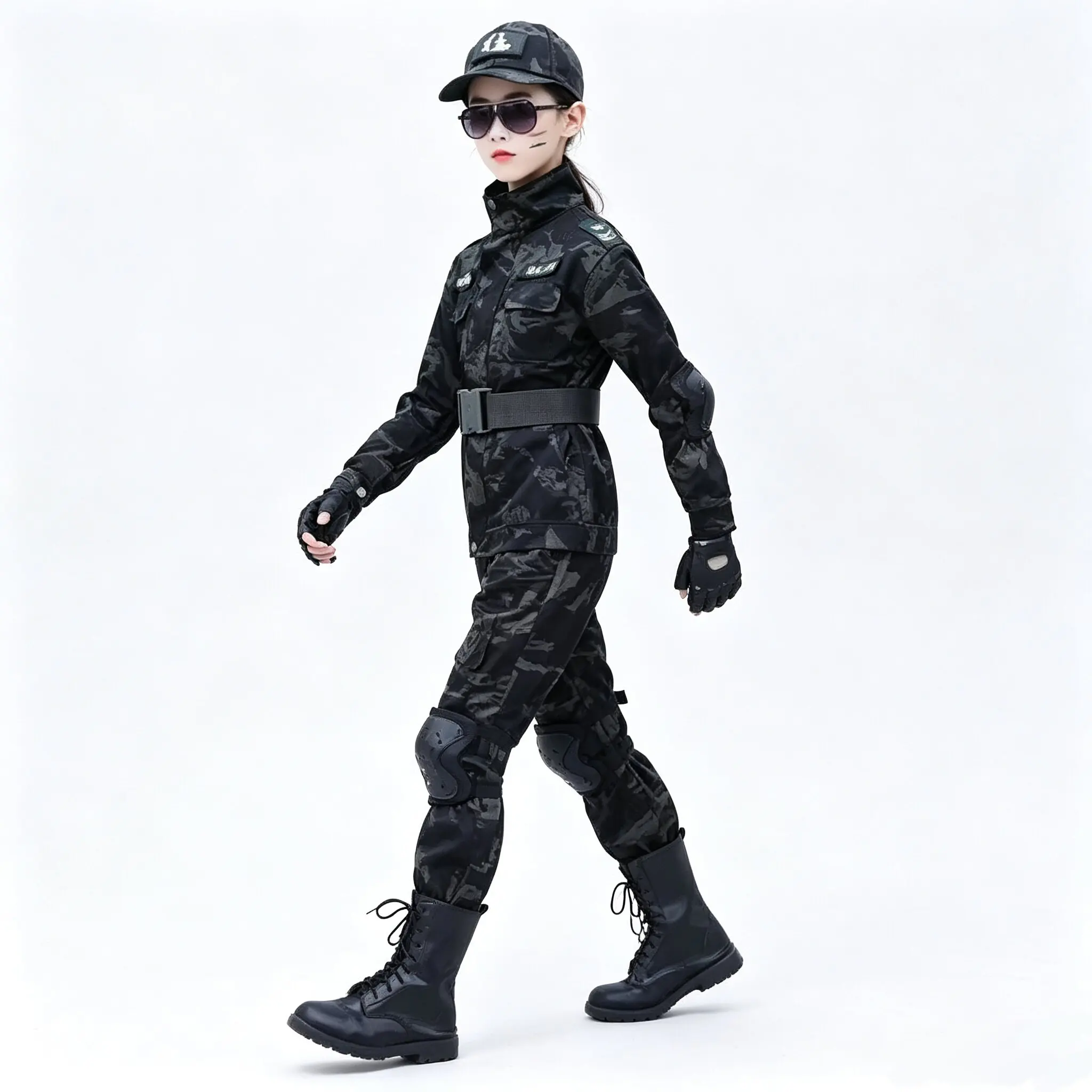 Tactical Military Uniform for Children's Day Camouflag Disguise Adult Halloween Costume for Kid Girl Scout Boy Soldier Army Suit view 3