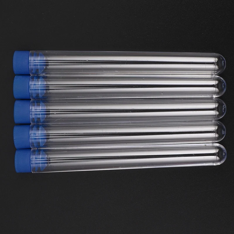 Hot 200Pcs Clear Plastic Test Tubes With Blue Screw Caps Sample Containers Bottles Push Caps 12X60mm