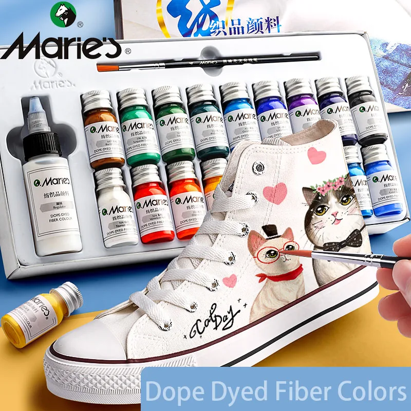 Marie's-juego de pinturas de tela permanente de fibra teñida en 12/36 colores, pinturas acrílicas textiles para ropa, lona impermeable, tubo de 10ml