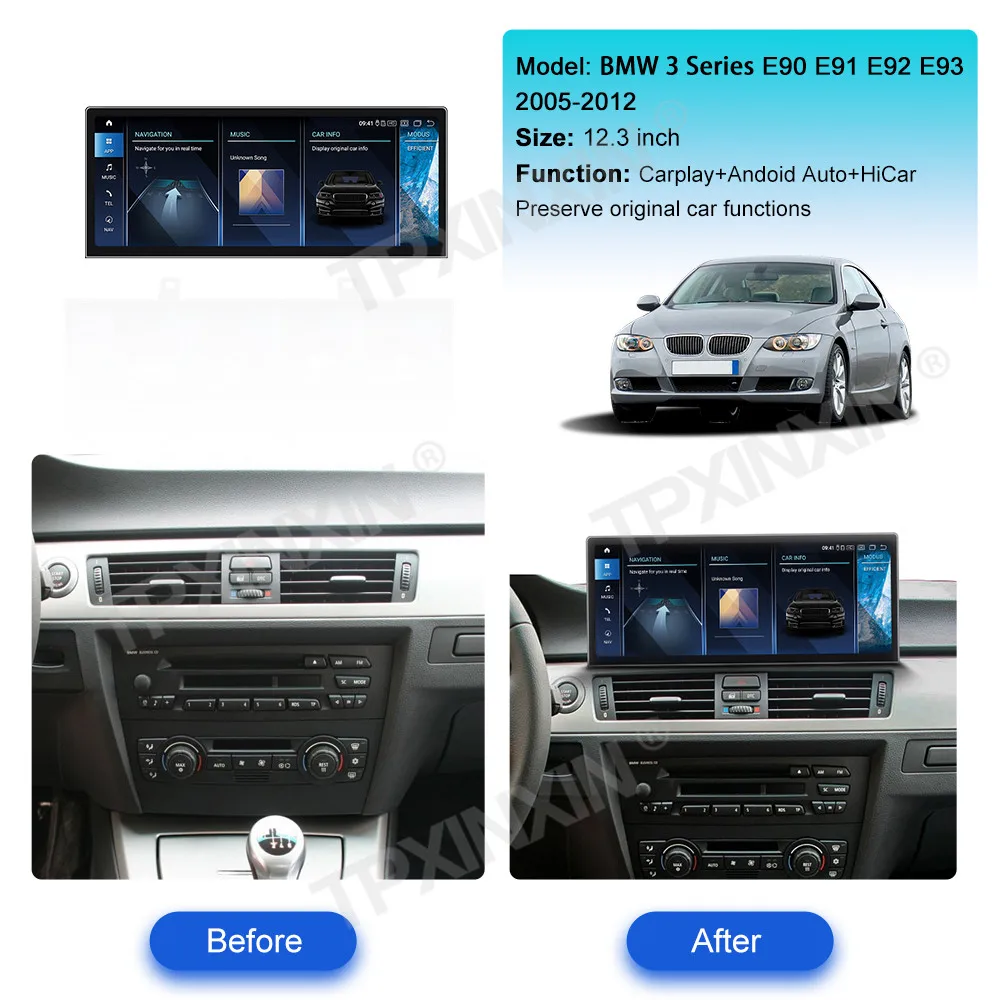 12.3 Inch Linux Screen Mirror Link For BMW 3 Series E90 E91 E92 E93 2005-2012 Upgrade Wireless CarPlay Car Radio IPS Head Unit