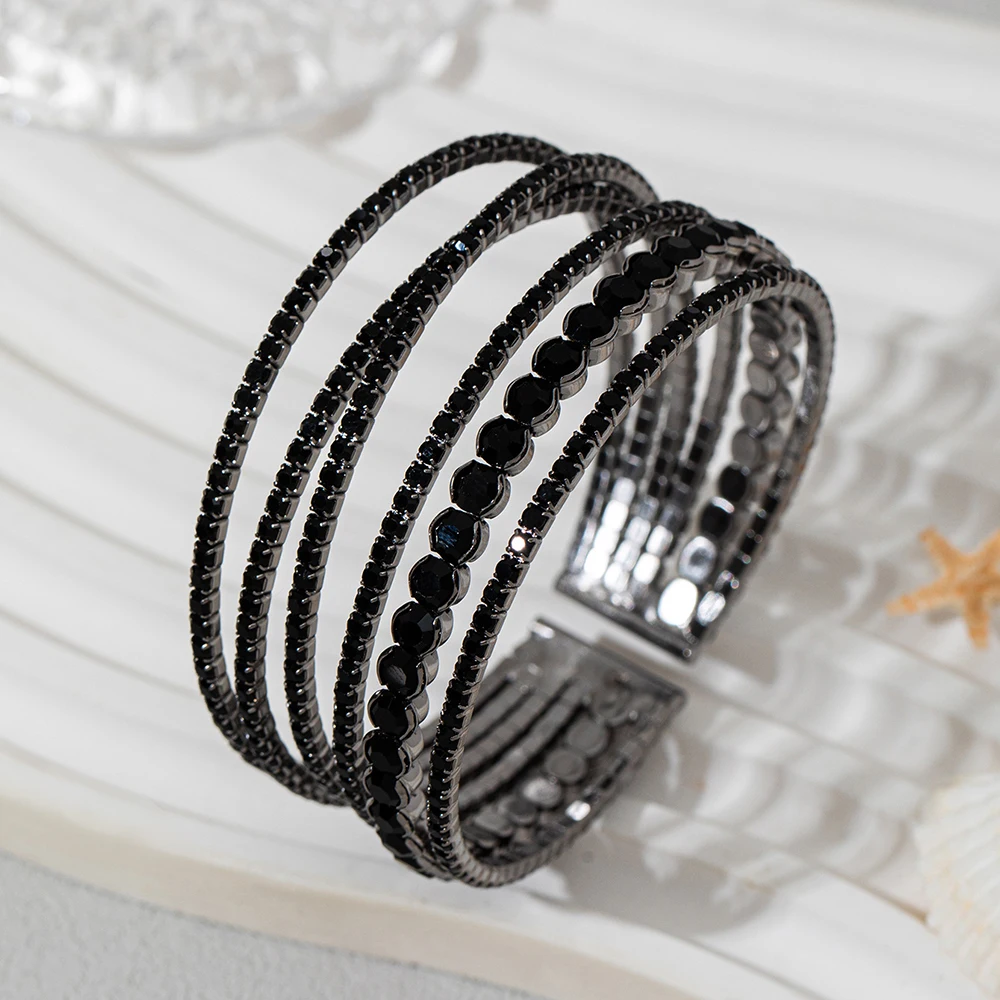 

Women Jewelry Fashion Black Bridal Bracelet Rhinestone Elastic Crystal Novel Decoration Accessories