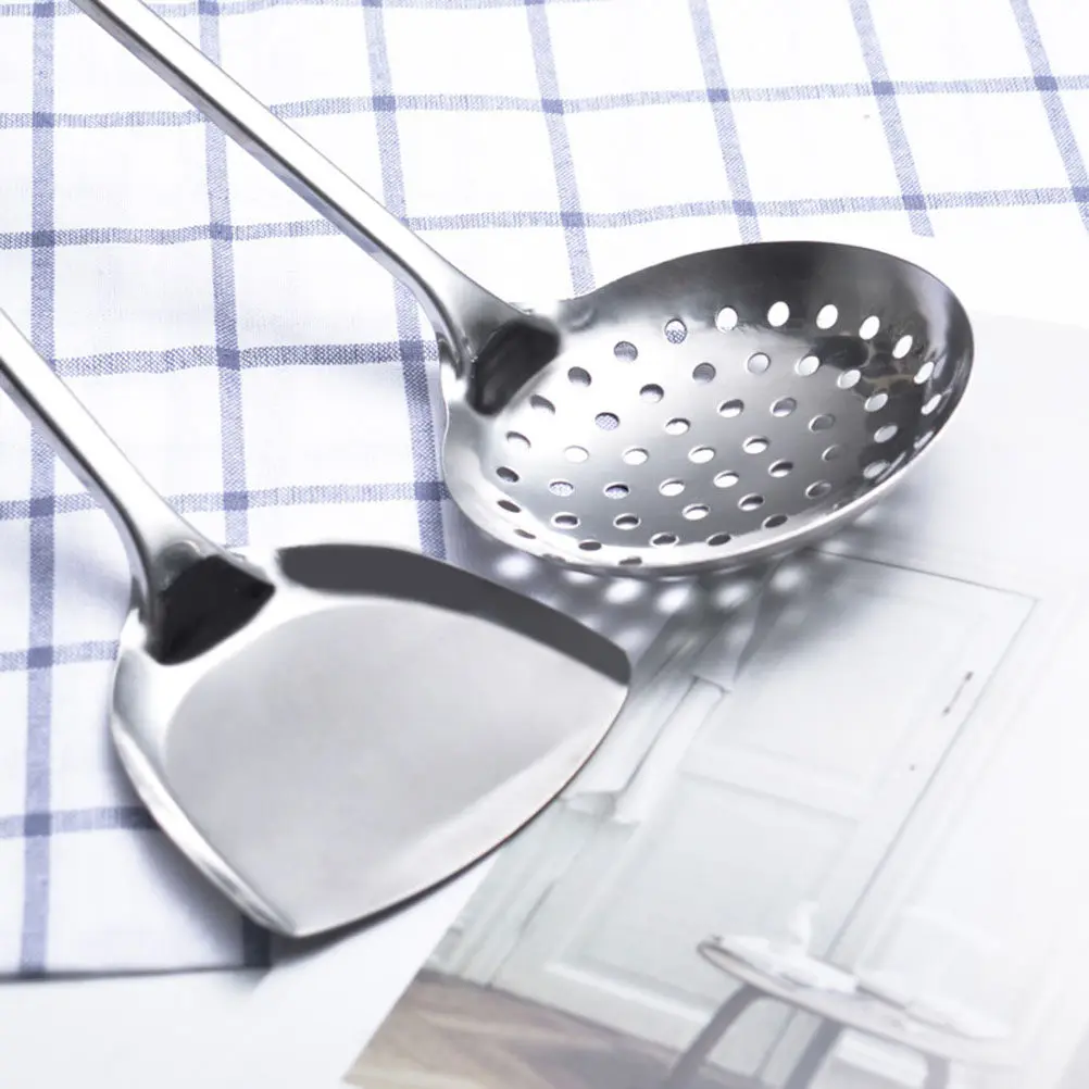 

5Pcs Premium Food Grade Stainless Steel Utensil Set Complete Cooking Tools Spoon Soup Ladle Strainer Turner Spatula Easy Grip