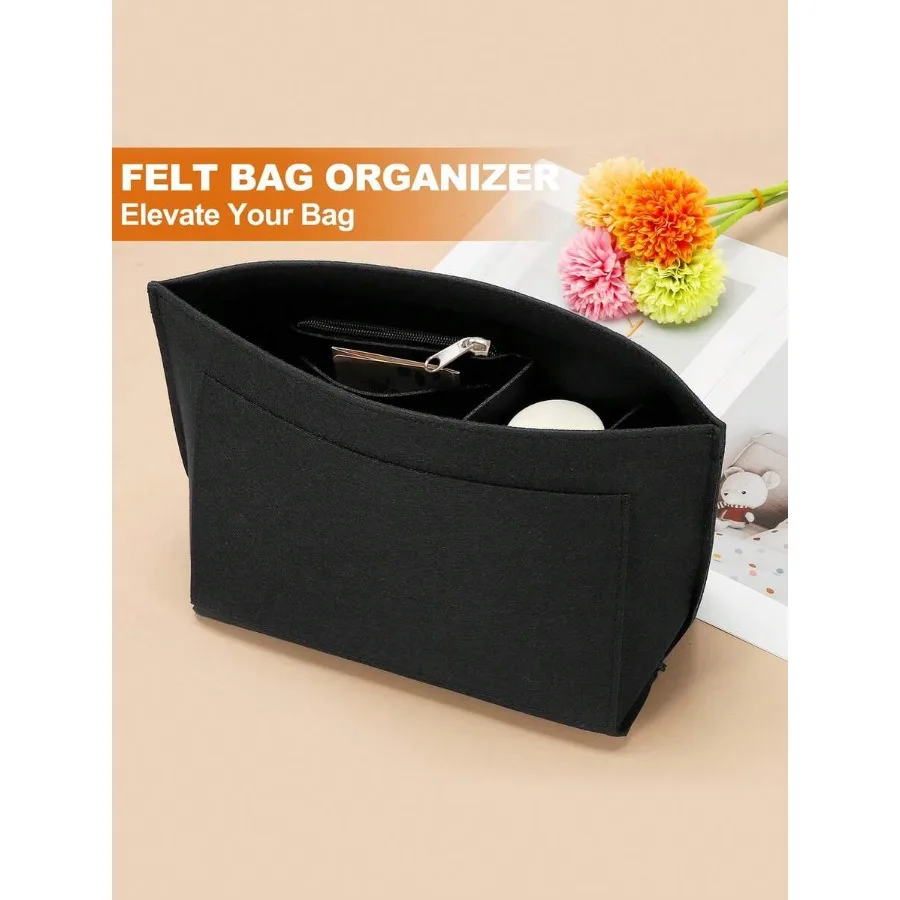 Felt Bag Liner With Zipper For Le Pliage L Tote And M Handbag, Long Champ Bag Organizer Insert With Cup Holder, Women Purse Sha
