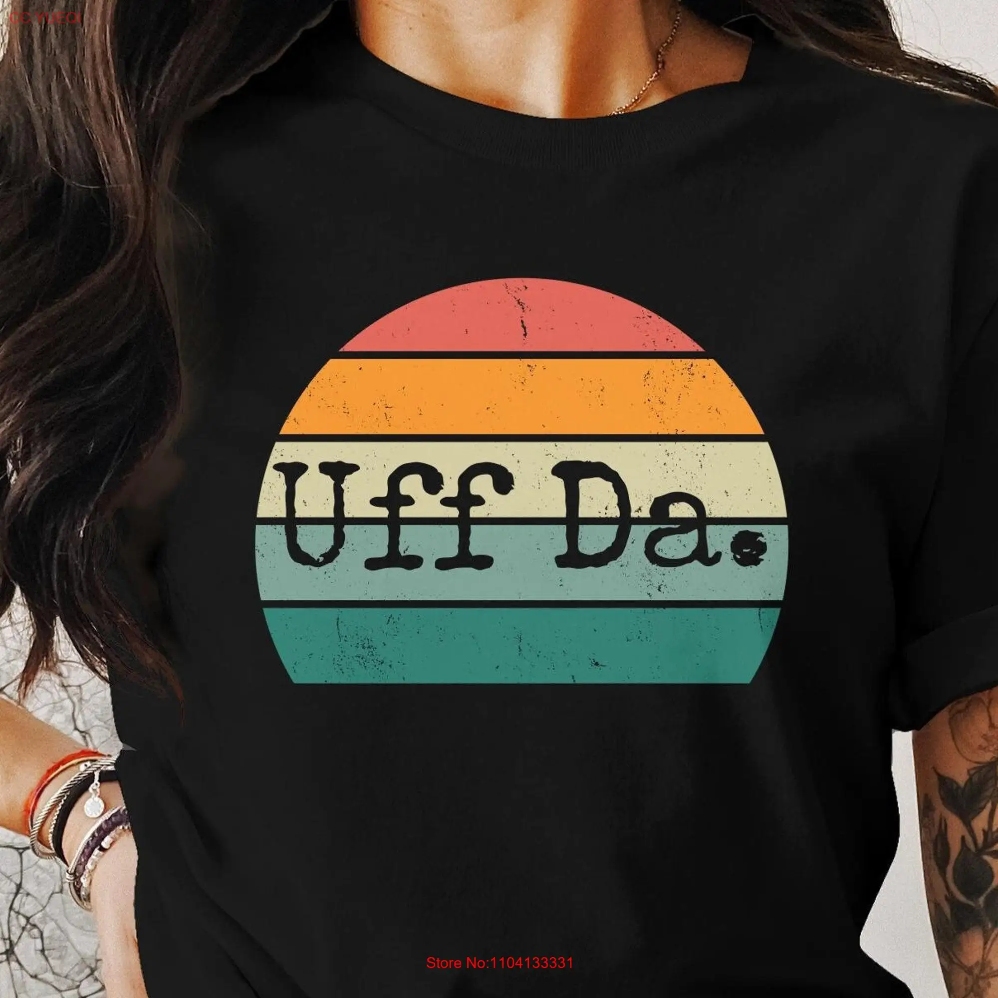 Uff Da Funny T Shirt Midwestern Saying Minnesota Retro Sun Image Casual Unique Print Top long or short sleeves