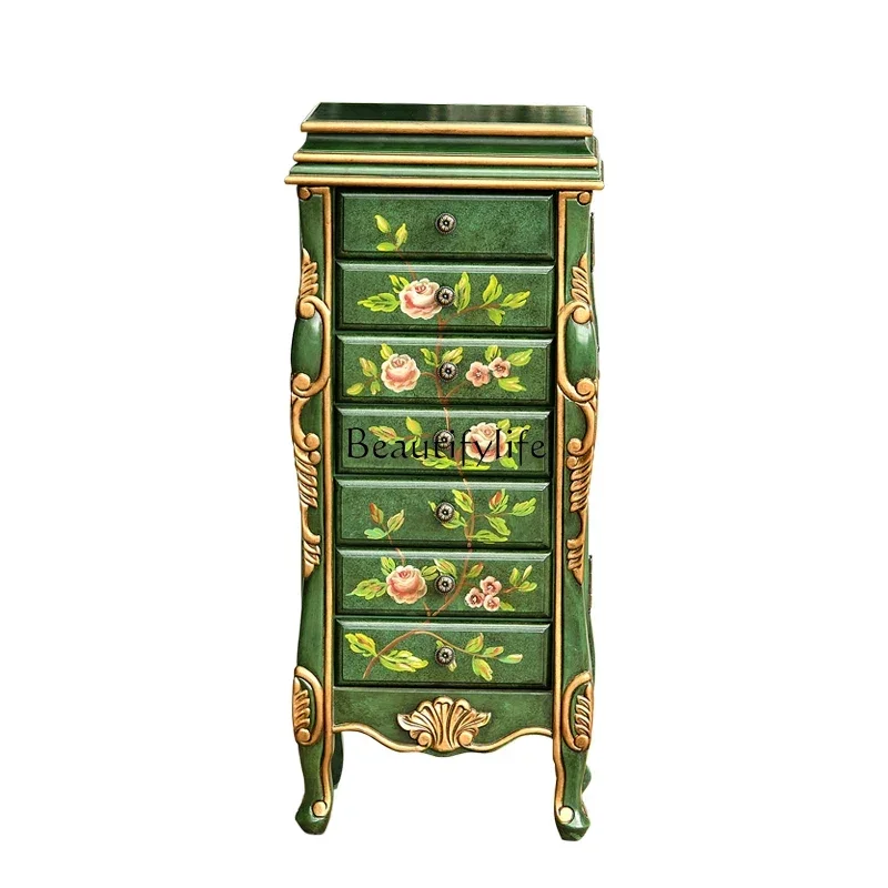 

Solid Wood American Country Living Room Cabinets Retro Bedroom Drawer Makeup Cabinet Small Apartment Jewelry Cabinet with Mirror