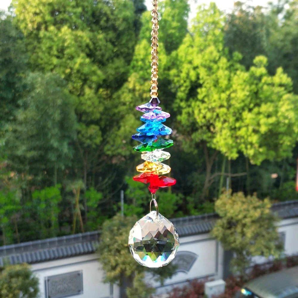 Rainbow Glass Crystal Garland Strands Chakra Beads Prisms Suncatcher Chandelier Crystal Ball Replacement Car Pendant Hanging