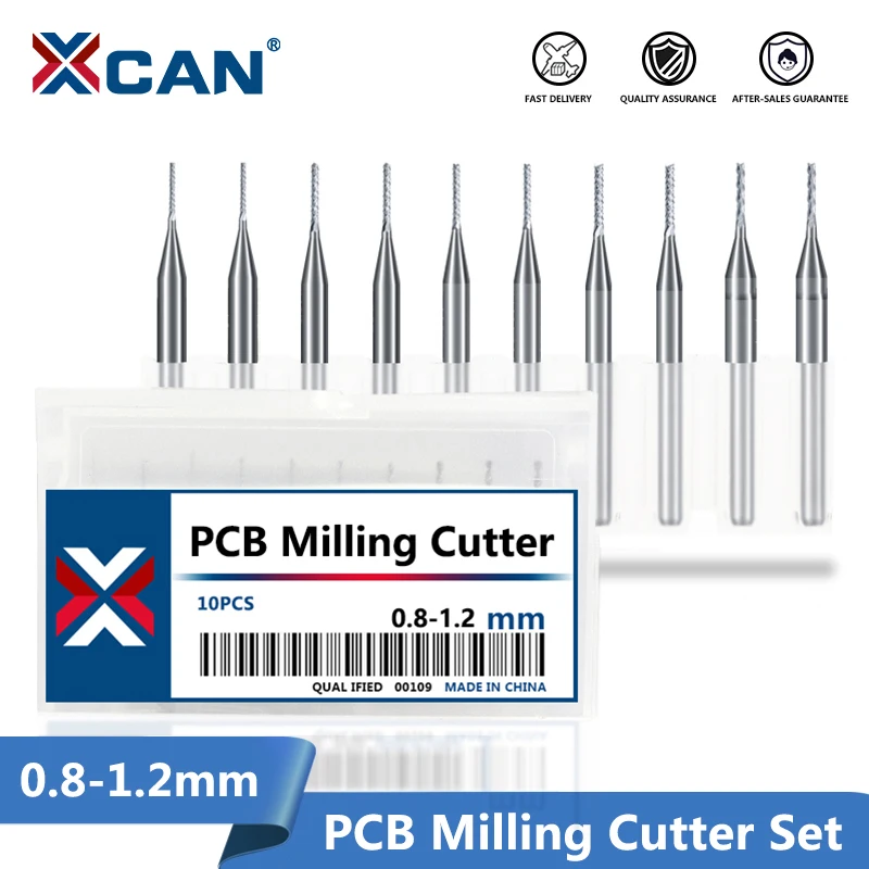 XCAN – fraises CNC en carbure de tungstène, 0.8mm, 0.9mm, 1.0mm, 1.1mm, 1.2mm, pour PCB