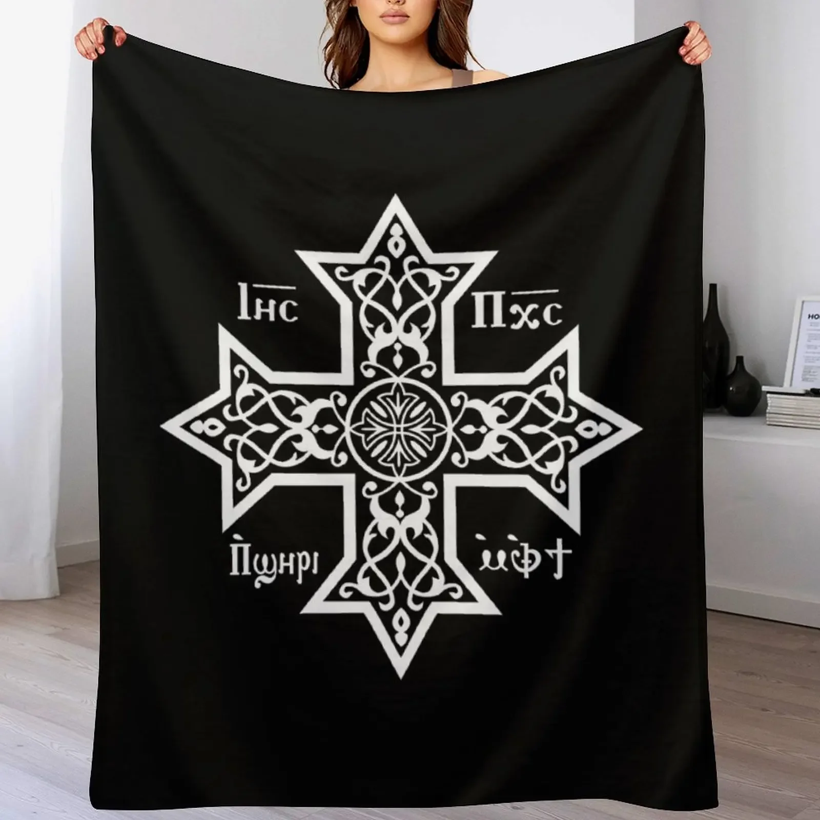 

Coptic Orthodox Cross with Jesus Christ the Son of God Throw Blanket Decorative Sofa Hairys bed plaid Decorative Throw Blankets