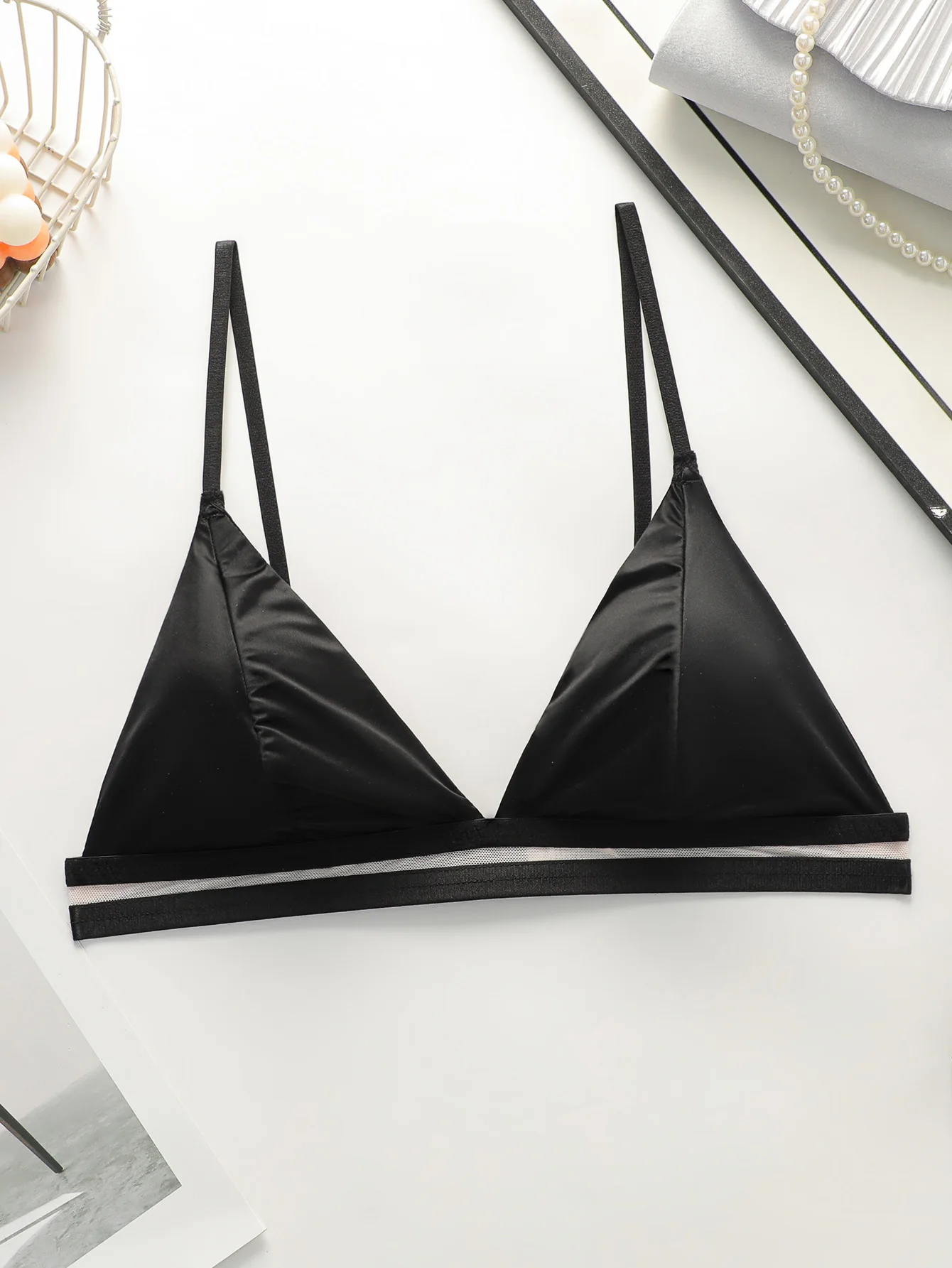 Women's Sexy Triangle Cup Bra Removable Wireless Gathered Push-up Breathable Comfortable Adjustable Strap Underwear YS3590