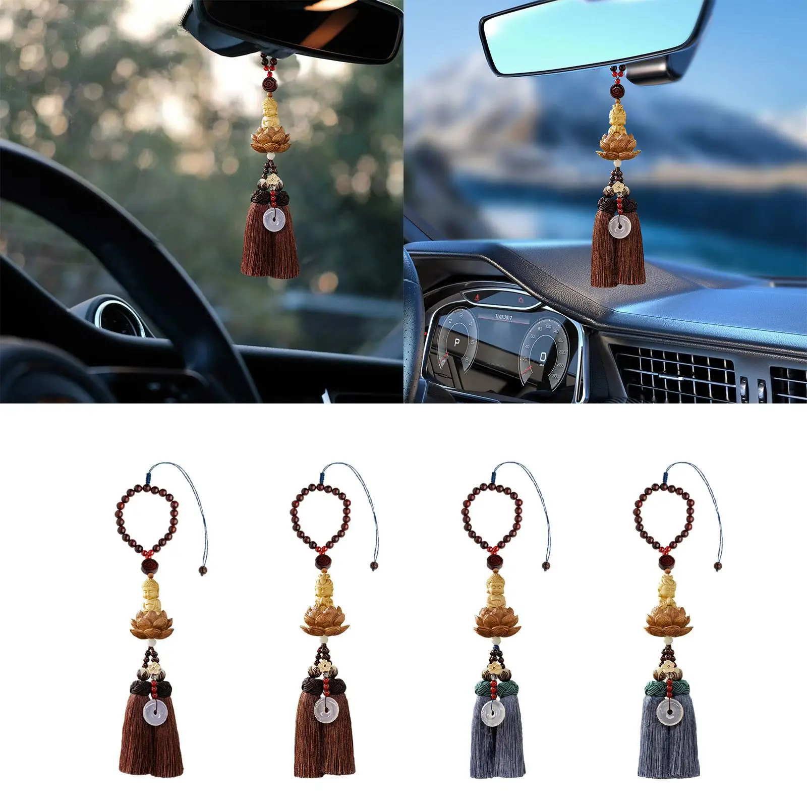 Car Rearview Mirror Charm Pendant Lovely Fengshui Decor Fashion Friends Gift Car Accessories Wood Sculpture Buddha Statue