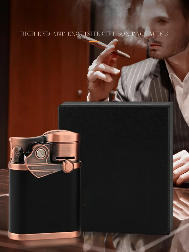 

XIFEI Cigar Lighter Classic Four Jet Flame with Cigar Stand Swing Arm Lighter Adjustable Flame Windproof Butane Cigar Accessory