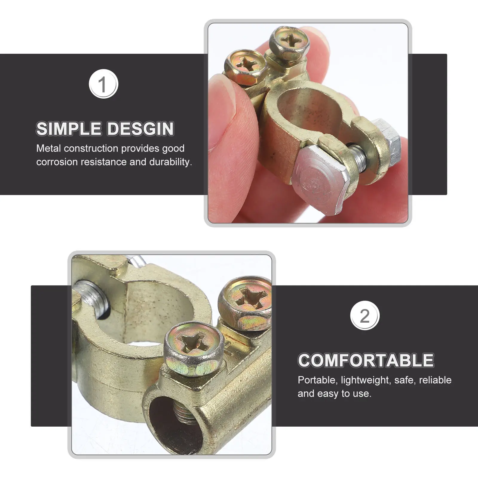

2 шт. автомобильных разъемов для клемм, включая адаптеры для плюса и минуса, для максимальной подачи энергии, простая установка, универсальные.
