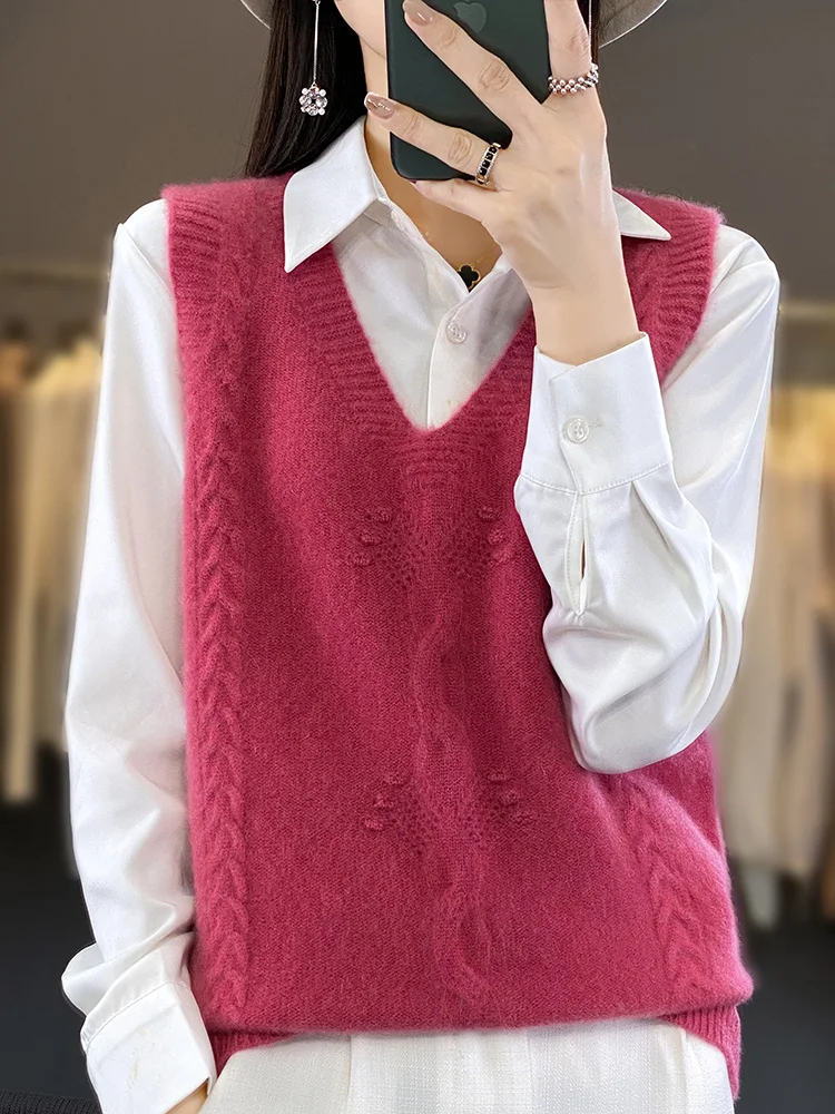 New Arrivals Outerwear Women sweater vest V-Neck Pullover Merino Wool Jumper New In Knitwear Lady Clothes Knit Top Fashion Trend