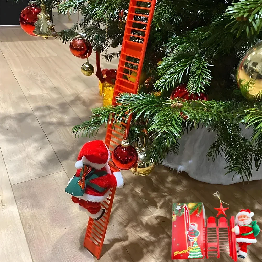 دمية سلم تسلق سانتا كلوز الكهربائية مع الموسيقى، زخرفة معلقة على شجرة عيد الميلاد، ديكور منزلي لعيد الميلاد لهدية نافيداد للعام الجديد #3